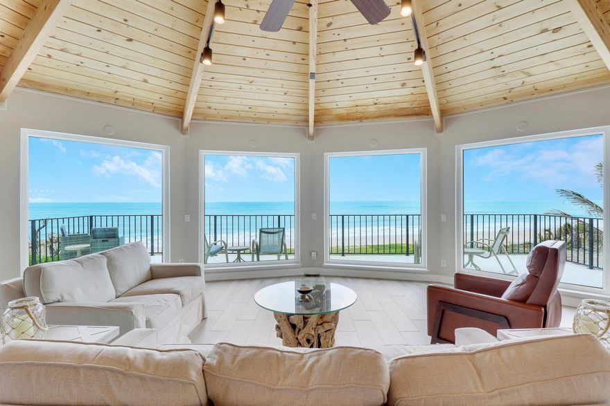 Come discover this oceanfront home, situated on .75 acres with 100 feet of direct ocean frontage. This 4-bed, 4-bath residence was remodeled in 2018 with impact windows and doors, white shaker kitchen and quartz countertops, wood like tile floors, and more. The spacious living room features a wood burning coral fireplace and the ceilings are accented with tongue and groove, best of all are the panoramic views of the ocean. The pool and spa are tucked under the second floor which allows swimming in all weather and a reprieve from the sun. This exceptional location is private & nestled at the end of a quiet street, while conveniently located within walking distance to the Village Shops. Call for your private showing.