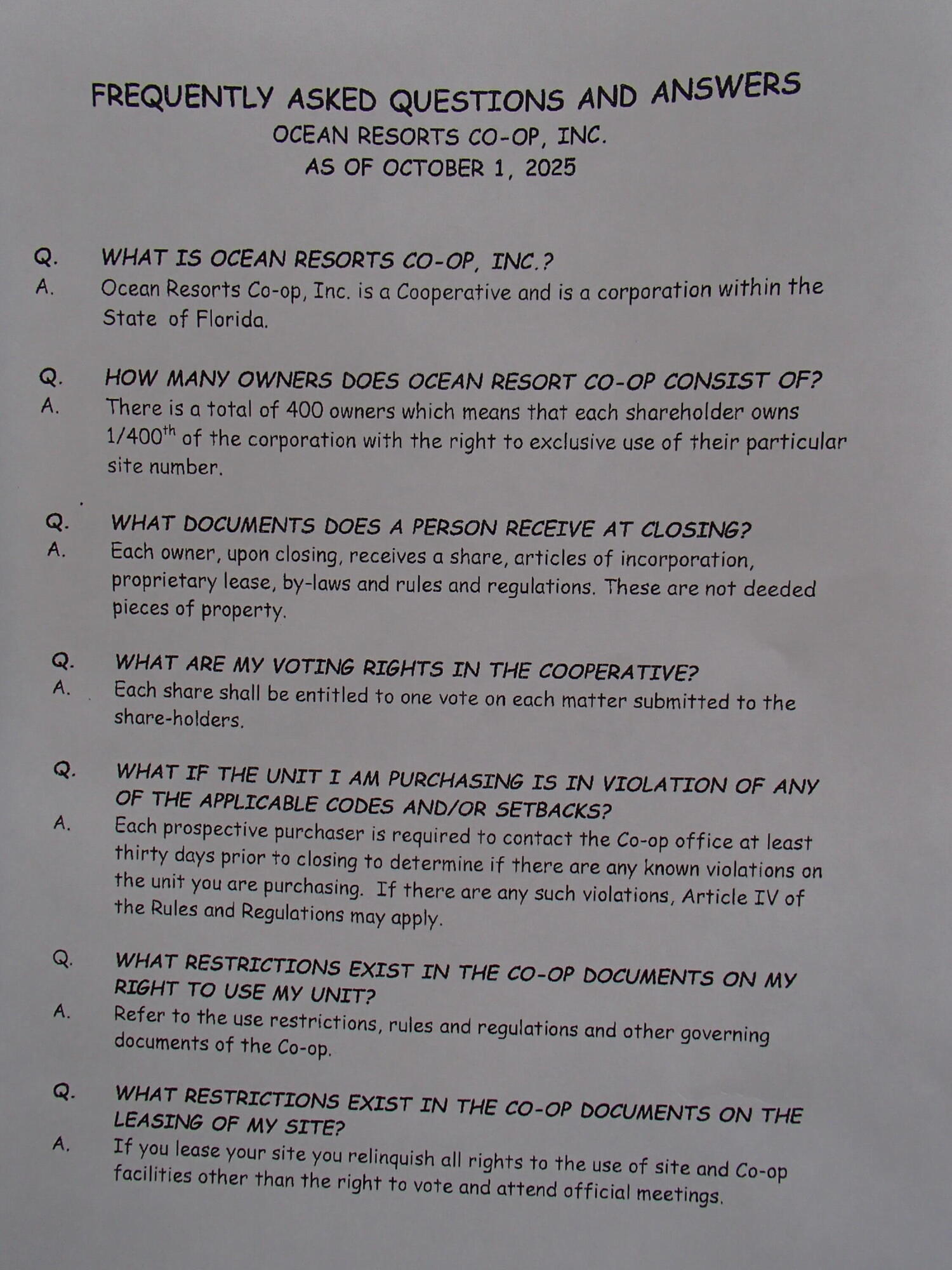 Ocean Resorts Cooperative - Residential