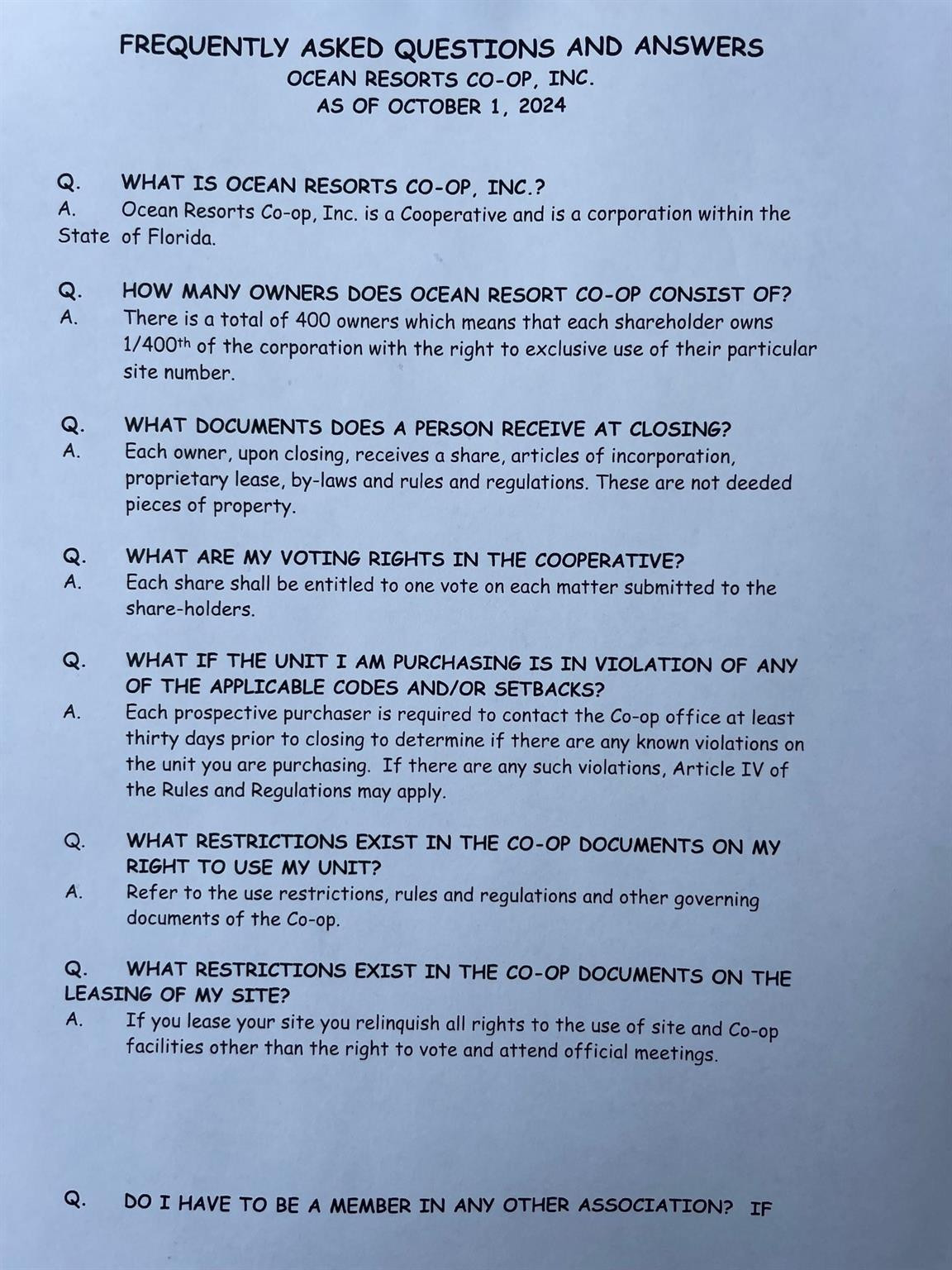 Ocean Resorts Cooperative - Residential