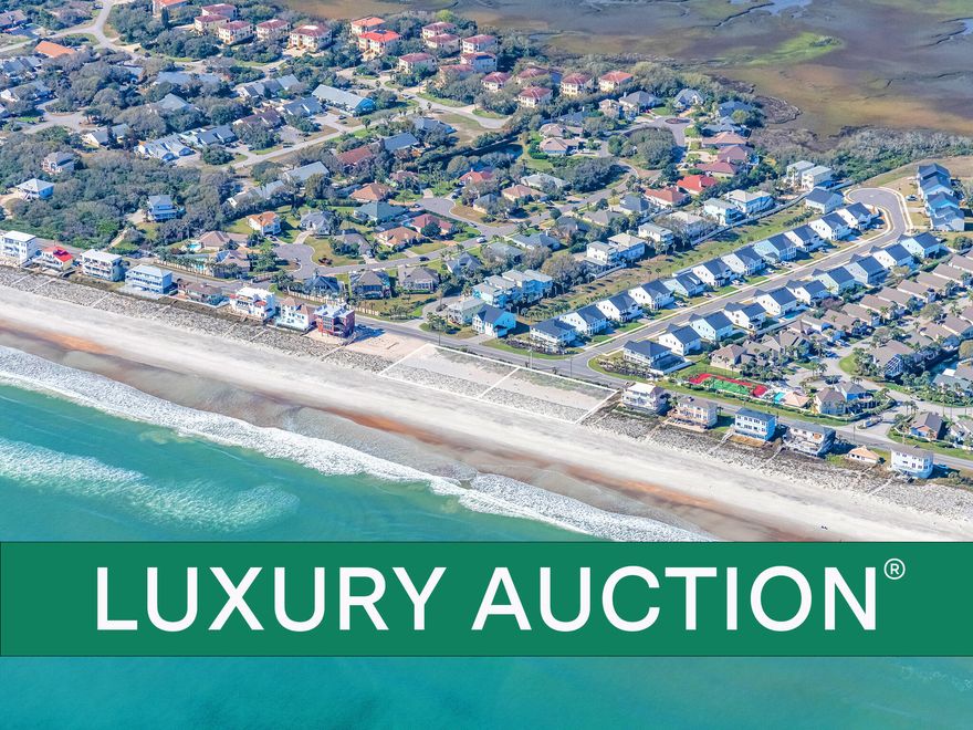 This 1-acre oceanfront parcel will be sold at Luxury AUCTION on April 9, 2026! Offered individually or combined with adjoining "north" parcel. One or both selling WITHOUT RESERVE! Current list price(s) for REFERENCE ONLY. Inquire for details... Not previously offered for sale, these pristine parcels are a unique development opportunity on Florida's coastline. Suitable for residential (1 single-family home, guest "cottage" & pool per parcel) or multi-family use. Located in northern St. Augustine, just south of Ponte Vedra Beach, the contiguous parcels offer a combined 374 ft of ocean frontage. Surrounded by established, residential enclaves and just 15 mins from downtown St. Augustine, 20 mins from the TPC Sawgrass golf course and 45 mins from Jacksonville. Do NOT call Listing Agent directly. Call Office Phone or 800 Number in listing... Buyer Brokers protected. Selling Without Reserve at Luxury AUCTION April 9, 2026! Current list price for REFERENCE ONLY. Available individually or combined with adjoining "north" parcel (ID: 1423100060). Refer to Luxury Auction Terms of Sale (avail. upon request). Convenient, Pre-Auction Previews held by daily appt. Mar 20 - April 8. Call to schedule.