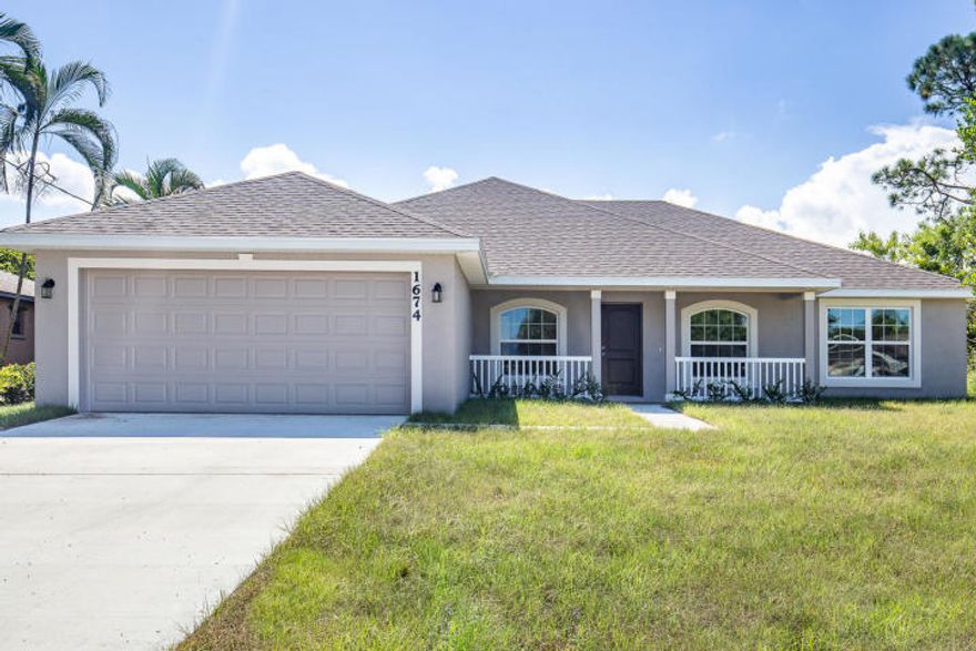 Charming CBS 3/2/2 w/den. Home featuring both front porch and 10x20 rear porch. Its spacious floor plan includes a split plan for privacy with a social kitchen that features 36'' wood cabinetry, crown molding, Whirlpool stainless steel appliances and a flow thru countertop. Close to shopping, dining, and entertainment. Just 1k deposit and closing costs are paid when financed by the Builder's preferred lender. Photos are not of the subject. Construction is ongoing. Home to be completed June 2021.