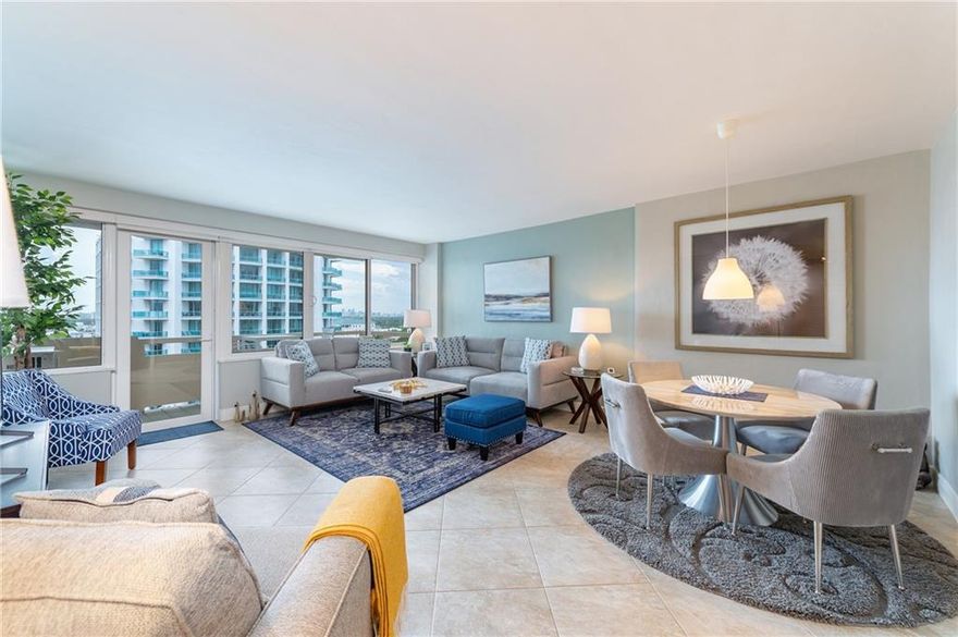 Enjoy stunning Intracoastal and garden views from one of the most coveted locations in Coral Ridge Towers. This move in ready home features an updated kitchen and bath, large porcelain tile floors throughout, and ample closet space. Hurricane impact windows & door have been installed. Energy efficient & whisper quiet Central Air Conditioned system w/ dual climate controls. Coral Ridge Towers offers all the conveniences of quaint beachside community living, with the peace of mind of 24/7 security and professional onsite management. This 55+ Co-Op community is located on the barrier island with shopping, grocery stores and restaurants within walking distance. The building offers an array of great amenities including a heated pool, exercise room and more. You will love living here!
