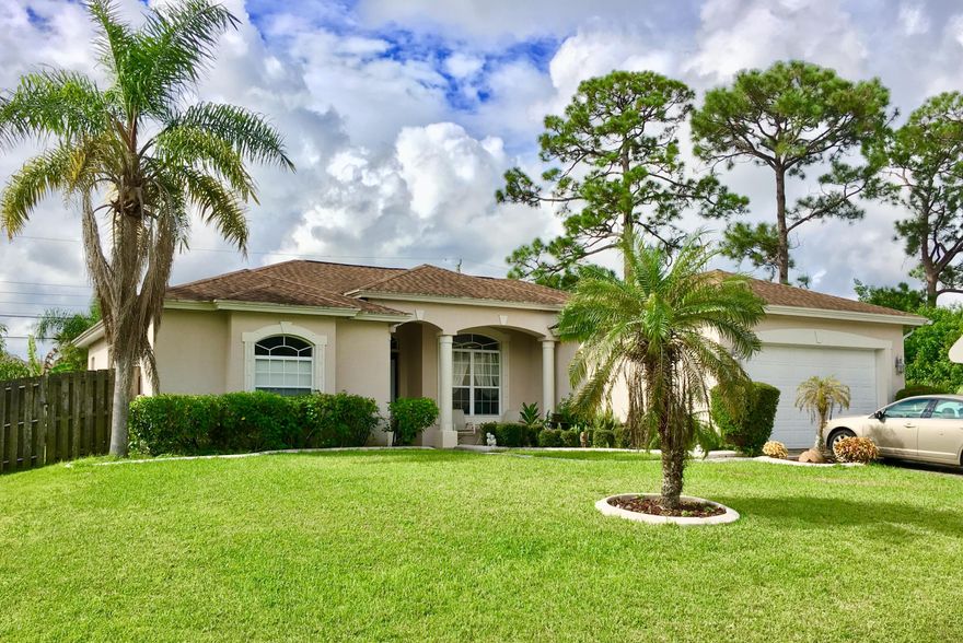 Spacious CBS Pool home built in 2005 with many upgrades. This Haleigh Model offers 4136 Total Square Feet! Tropical landscaping with cast-concrete edging, paver-stone drive, walkway & front porch. The light & bright interior has 10' ceilings in the oversized living space for the family. The kitchen features upgraded granite, 42-inch cabinets, newer SS appliances and technology desk. The fenced backyard offers privacy for relaxing on the screened back porch, sunning or playing in the 24x12 pool enhanced with tropical landscape. Quiet neighborhood & location with room for your grown-up toys with no HOA!