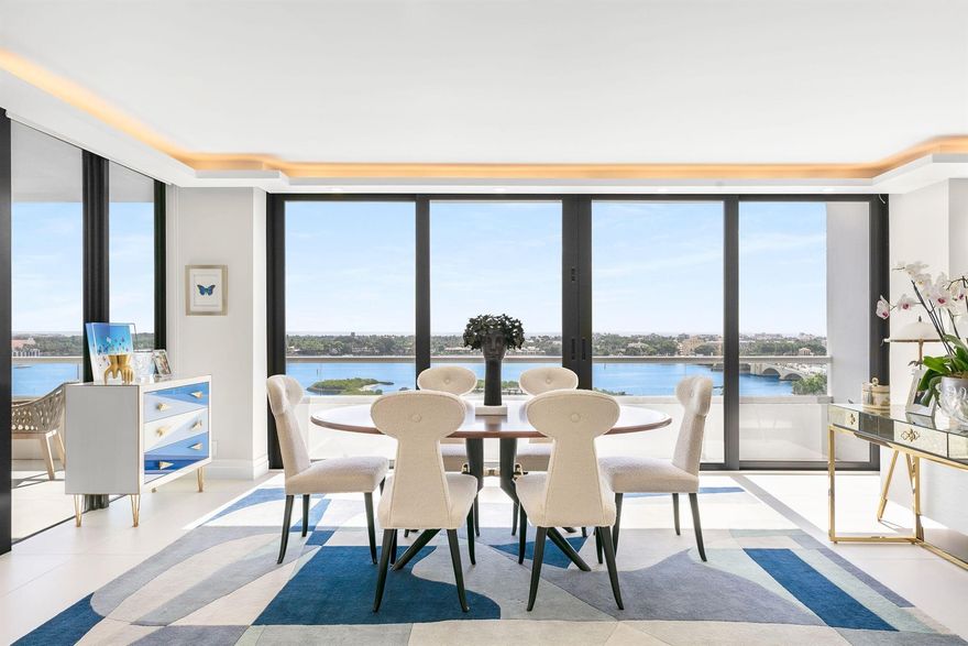 Rarely available and newly renovated double corner unit, Residence 11EF boasts over 4,000 SF of living space with 3 bedrooms plus den. Breathtaking views of the Intracoastal, Palm Beach Island, the ocean and the city with north east and west exposures. The primary bedroom has dual bathrooms and dual custom closets. Beautiful top of the line finishes throughout including Italian porcelain tiles, top-of-line kitchen appliances with induction cooktop, Sonos surround sound system, and motorized shades. The Plaza is a full-service luxury building with 24 hour security, valet and concierge, two swimming pools, gym, tennis courts and more. 2 storage and 2 parking spaces included. Ready to be enjoyed this season.