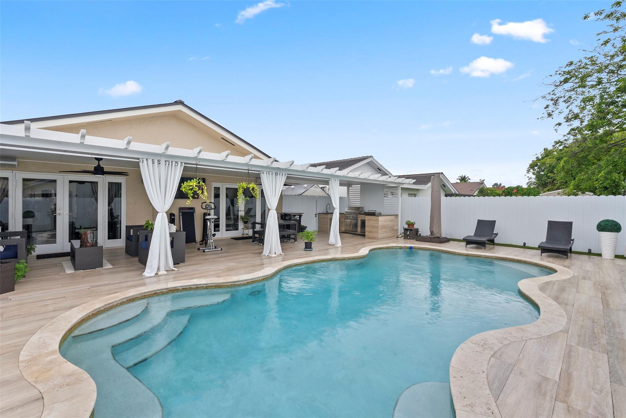 Discover this charming 3-bedroom, 2-bath home where the star attraction is undoubtedly the incredible outdoor living space. Step into your private backyard oasis, complete with a sparkling pool for those hot summer days and a spacious covered patio featuring a full outdoor kitchen – perfect for entertaining friends and family or simply unwinding in style. Beyond the backyard bliss, this home offers peace of mind with recent upgrades including a new metal roof and impact windows, ensuring comfort and security. Inside, you'll find a well-maintained space ready for your personal touch. NO HOA!