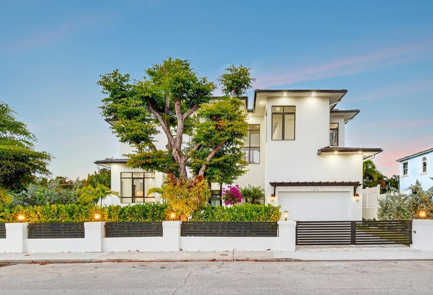 Completed in 2025, this new-construction residence is ideally positioned on a quiet street within the sought-after SoSo enclave, offering coastal living moments from the Intracoastal Waterway. Spanning 4,358 SF of living space (5,133 TSF), the home features five bedrooms, an office, five full baths, and one half-bath. The layout includes a first-floor primary suite and a second upstairs primary suite, providing rare flexibility for modern living. Light-filled interiors showcase clean architectural lines, volume ceilings, wood flooring, and an open-concept layout that flows seamlessly to covered outdoor living, pool, and spa. Select second-floor rooms offer glimpses of the Intracoastal. Located near the Flagler Drive bike path, Summa Beach, tennis and golf, marinas, downtown West Palm Beach, CityPlace, and PBI Airport, the home enjoys a quiet residential setting with convenient access to Palm Beach Island and the surrounding waterfront and beaches.  Note: FPL is currently working on undergrounding electrical power lines in the neighborhood.  All measurements and information are deemed reliable but not guaranteed. Buyer to independently verify.