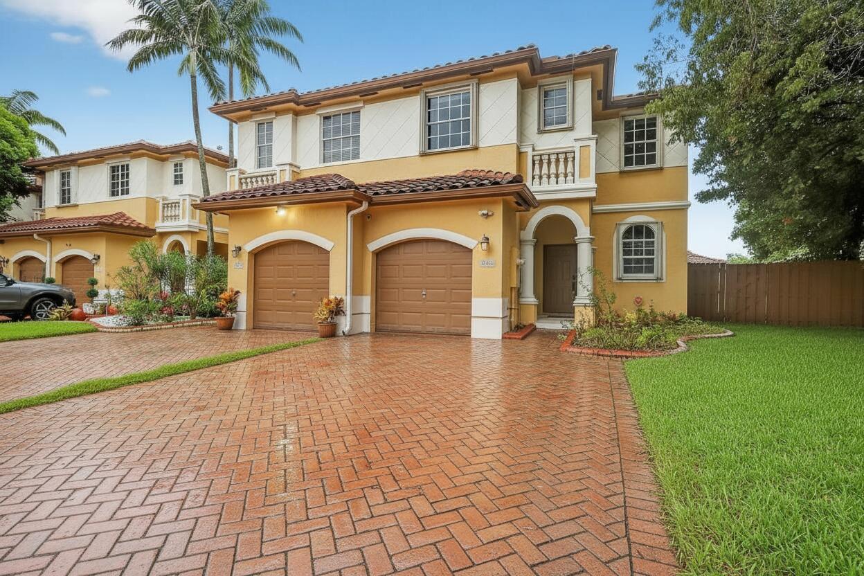 Nestled in the desirable gated community of Santorini at Vizcaya. This charming two-story corner townhouse, built in 2003, features 3 bedrooms, 2.5 bathrooms, and approximately 1,601 square feet of living space. The property boasts a spacious fenced-in backyard, perfect for gatherings and barbecues, and includes a 1-car garage with additional guest parking. It is equipped with accordion hurricane shutters for added safety. Residents enjoy access to community amenities such as a pool, fitness center, and clubhouse. HOA fee covers 24/7 guard-gated security, lawn maintenance, cable TV, and ADT alarm monitoring. Conveniently located near shopping centers, restaurants, major highways, and Vizcaya Park, this home offers easy access to all that Miramar has to offer.
