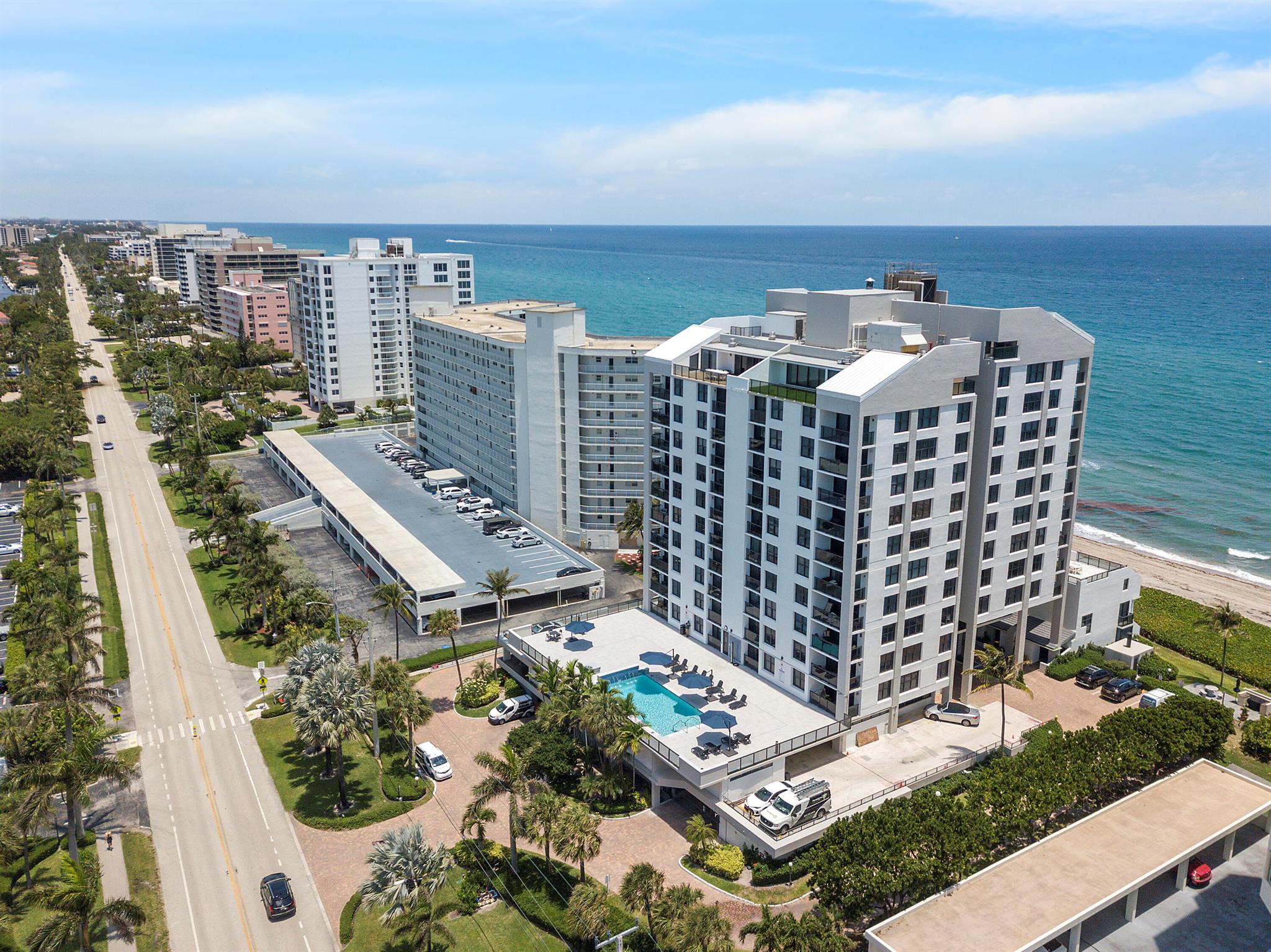 Enjoy the amazing views of the clear blue waters from the 8th floor at Ocean Terrace North. The three bedroom, two and a half bath residence has a recently updated custom closet in the primary bedroom and has been newly painted throughout. Sit back and enjoy the South West views and Sunsets from your balcony. Located directly on the Ocean in Highland Beach and just 10 minutes to Downtown Delray Beach and the popular Atlantic Ave and only 10 minutes to Downtown Boca Raton and Mizner Park. Amenities include a fitness room, community room, outdoor grills and more. The beautiful sandy beaches offer peace and tranquility while you're just moments away from restaurants, shopping, and fishing, all encompassing the incredible Florida lifestyle.
