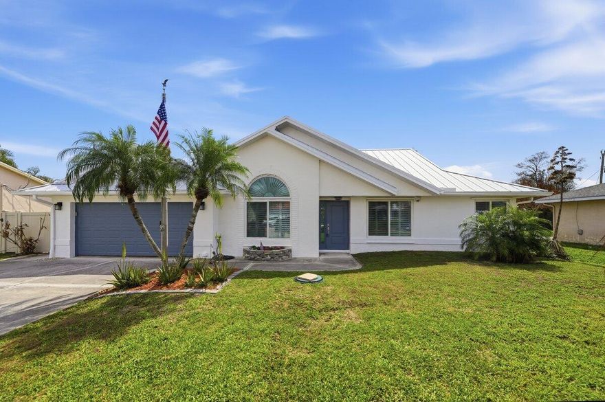 Beautiful 4/3/2 CBS pool home in desirable Southbend on .35acres! This move-in-ready residence features a 5-yr-old metal roof and owned solar panels, offering long-term durability and energy efficiency. Enjoy Florida living w/refinished pool area and privacy fence perfect for relaxing. The home is equipped w/impact windows and doors, laminate flooring throughout and a brand-new 5 ton A/C. The kitchen has ''Chicago Brick'' accent walls, and a spacious layout w/plenty of natural light. Keep your boat in your yard and take a short drive around the corner to the Southbend boat ramp to enjoy a day on the water. close to shopping, and dining. A rare opportunity to own an upgraded, energy-efficient home—schedule your private showing today.