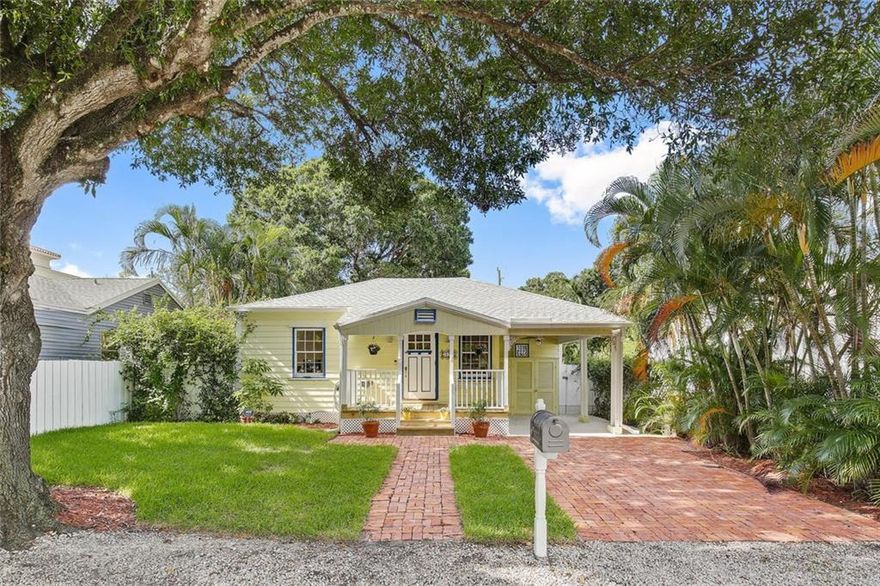 Remodeled 1940s Key West style home in Tarpon River with original, wall-to-wall Miami Dade wood flooring and vaulted ceilings throughout. Freshly painted interior with new front porch, new roof, and new central A/C. Custom kitchen cabinets with butcher block countertops and European appliances. Bathroom features original clawfoot cast iron tub and shower. Custom built-in wardrobe in master bedroom. Spacious backyard with large covered deck and shed. Hurricane shutters for all windows and doors.