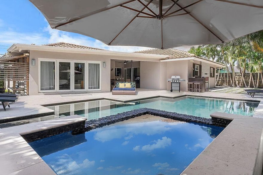 Annual or short term rental. Experience luxury and comfort with this beautifully furnished 4 BR home nestled on a cul-de-sac in the highly sought-after East Boca Raton waterfront community of Bel Marra! Boasting a spacious open concept layout with modern design and high-end finishes throughout. Highlights include an oversized gourmet dream kitchen, breakfast bar, wine fridge, ample counter and storage space, Split BR plan, Luxury vinyl wood floors throughout, Expansive Primary BR featuring a sitting area, walk-in closet, separate tub and shower, overlooks and leads out to a  private outdoor oasis. Covered patio for outdoor dining, sparkling salt water heated pool and spa, lush landscaping and a Sprawling fully fenced in yard. Minutes to beach, shopping, dining. No HOA. Quick Move-In!   Can be leased annually or seasonally. 90 day Min.