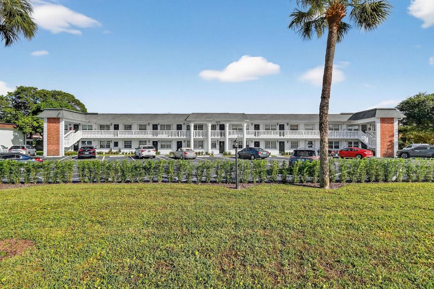 This should be on your to see list!! Live in this lovely 55+ Community, in  a beautifully maintained home that features the freshly painted interior, a lovely screened porch from the master bedroom with walk-in closet,  1 & 1/2 baths.  A perfectly maintained condo,  new roof in 2026, exterior painting completed, new landscaping, and plenty of parking for guests. The Community offers  a salt water processed Pool, Clubhouse with Library, Billiards, Shuffleboard and Card room with many social activities for your enjoyment. Within walking distance are restaurants, the new Publix, Fitness center, Ace Hardware Coffee Shops and great shopping.