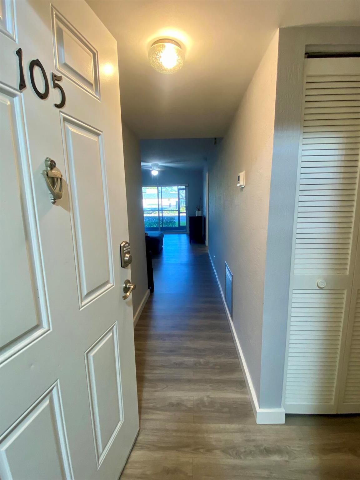 Welcome home!!! The interior features a fresh and contemporary feel, thanks to a new AC and a fully renovated bathroom. The kitchen is equipped with sleek, new appliances. Brand new washer&dryer just installed. Safety and efficiency are ensured with impact windows and a sliding door while the interior has new wood-look finish floors, fresh paint with a knockdown texture. With one assigned parking spot and additional guest parking available and with fitness center, tenis court, pools, club house etc.. this condo offers a blend of modern living and convenience. All ages. Hoa approval is required.