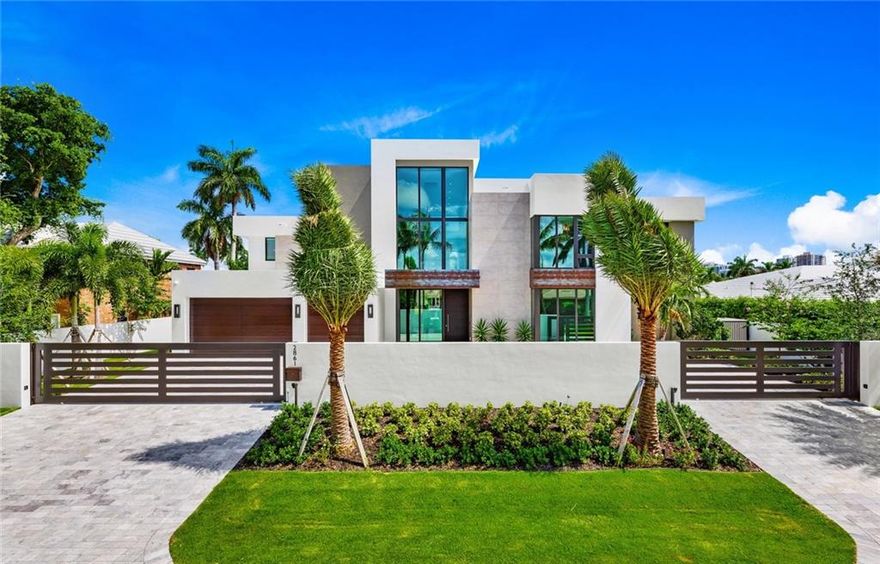 Simply stunning Coastal Modern Deepwater custom residence has just been completed to the highest standard! Walled, gated & desirably located on a 110 ft wide canal offering dockage upto 80 ft. The residence has ICW views from poolside & some rooms with spectacular views from 3rd level/club room. There is a huge WOW factor from immediate entry & throughout. Chef's kitchen with breakfast area, wet bar, laundry room elevator to all 3 levels, 2 large covered patios, Summer kitchen, formal dining area, adjacent wine cellar plus office/6th bed, downstairs VIP/Secondary Master Suite. 2nd Level: guest lounge, 3 expansive bedroom suites, 2nd laundry room plus ultra-luxurious Master Suite with custom closets, spa bath & ICW views. Elevator access to the 3rd level Club room covered & open roof deck