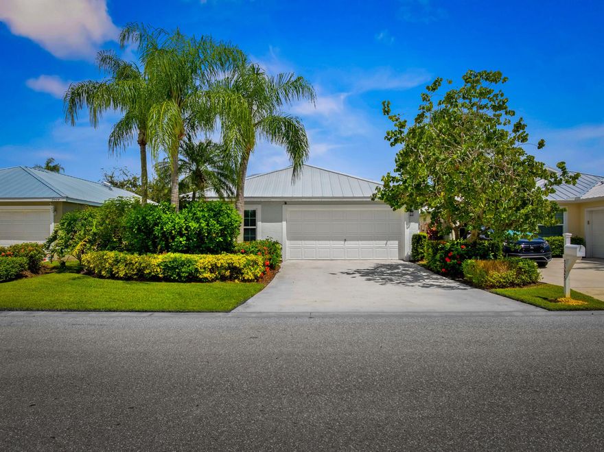 This CBS, move-in ready and exceptionally maintained 3/2/2 home is in a very sought after and popular community in Palm City. A-rated schools (middle school within walking distance), grocery stores, excellent restaurants and the beautiful beaches of Martin County. This home boasts a new standing seam metal roof installed May 2024, 2023 PGT vinyl impact glass windows throughout, 2019 Trane AC, 2023 complete exterior professionally painted, 2025 hot water heater, 2025 high end GE Profile dishwasher and refrigerator, 2024 LG washing machine, 2024 tiled front porch. Home also boasts luxury vinyl plank flooring in all living areas and master bedroom. Lowest HOA fee in Palm City at $325/month. Includes: full service property manager, accountant fees, front/side yard lawn maintenance, cable TV,