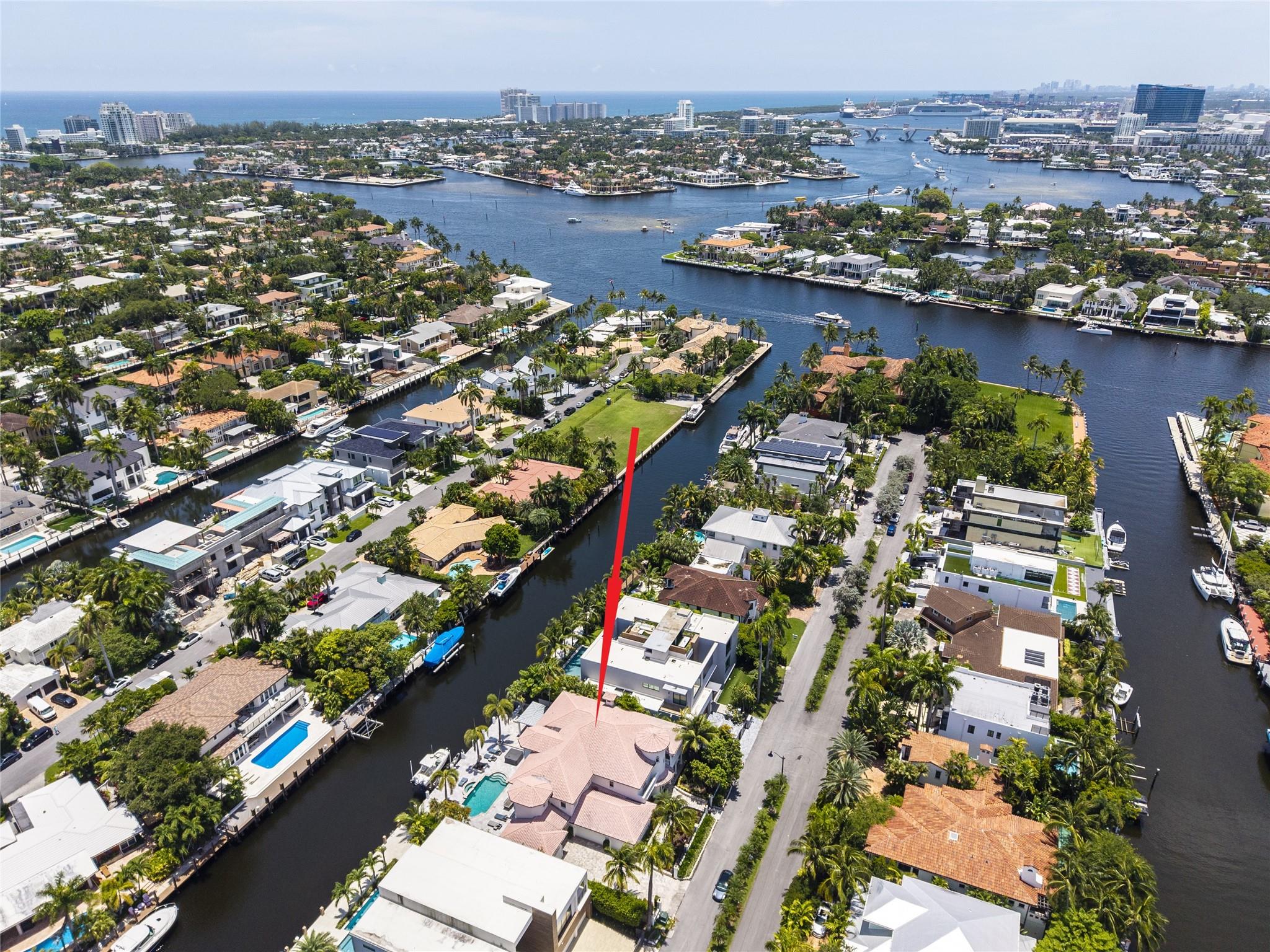 Luxurious waterfront home in prestigious Las Olas. Ocean access, deep water for up to an 80’ Mega-yacht. Large 2-story home with water views from everywhere. 6,500 sf of living area, 7 bedrooms, huge master, comfortable en-suite bedrooms, separate captain/maid suite. High ceilings, family room, living room & bar, Spacious fully equipped kitchen. Beautiful balconies, great outdoor area with large pool, covered patio, bar with grill, great for entertainment. Walk to great restaurants, galleries, shopping, beach and nightlife.