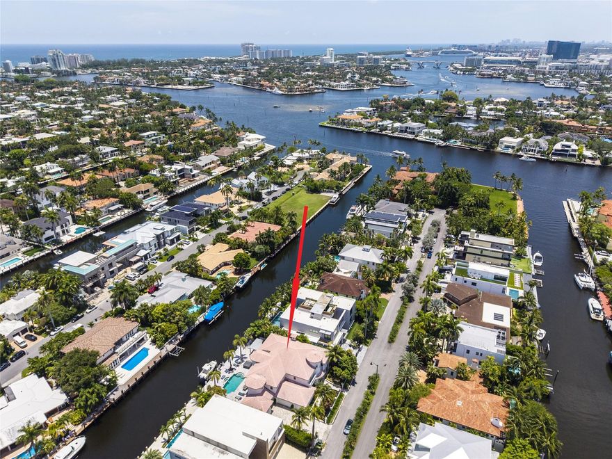 Luxurious waterfront home in prestigious Las Olas. Ocean access, deep water for up to an 80’ Mega-yacht. Large 2-story home with water views from everywhere. 6,500 sf of living area, 7 bedrooms, huge master, comfortable en-suite bedrooms, separate captain/maid suite. High ceilings, family room, living room & bar, Spacious fully equipped kitchen. Beautiful balconies, great outdoor area with large pool, covered patio, bar with grill, great for entertainment. Walk to great restaurants, galleries, shopping, beach and nightlife.