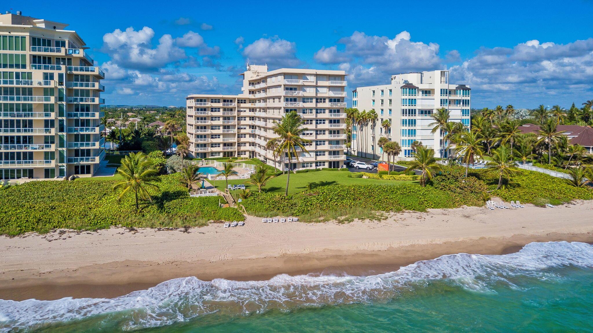 THIS IS A MUST-SEE EXTRAORDINARY CONDO ON THE BEACH! Step onto the sand and into the Ocean from this beautifully renovated, turn-key 2 bedroom/1.5 bath property! Enjoy breath taking views from your ocean-facing, eighth floor balcony overlooking the community pool and beach. This tastefully furnished, beach-themed property includes a gorgeous kitchen with an abundance of white shaker cabinets and drawers, quartz countertops and a spacious island with pull-up seating. Adjacent to the kitchen is a cozy living and dining area with ocean views. The association allows a 3 or 4 month lease in each of first two years and longer term leases thereafter. Perfect for an investor looking for a fully furnished, turn-key property! Nothing needed to move in - seller will even provide a new toothbrush!