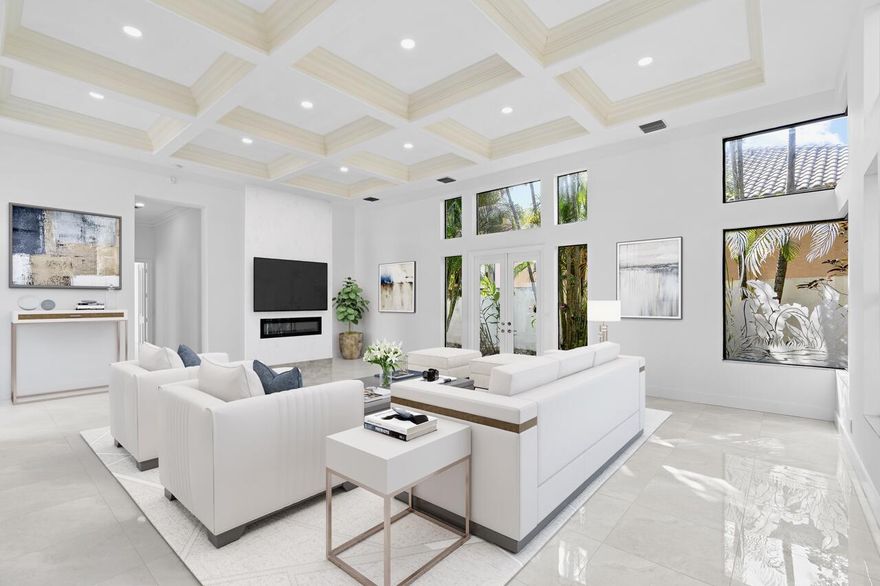 This exquisite home is located in the Boca Pointe Country Club estate section of El Dorado. The property is in pristine condition and ready for immediate occupancy. It is located in the heart of Boca Raton, within one of Palm Beach County's top-rated school districts. The home is situated on a double lot, providing a resort-style living experience. The open floor plan features a first-floor primary suite with a sprawling master bathroom and oversized dual walk in closets. The main house has three bedrooms and three-and-a-half baths, an office and a spacious formal living room with 20 foot ceilings allowing ample ambient light to stream in through every window. The generous guest house includes two bedrooms, three baths, a kitchen, and a family room. This home is perfect for entertaining...