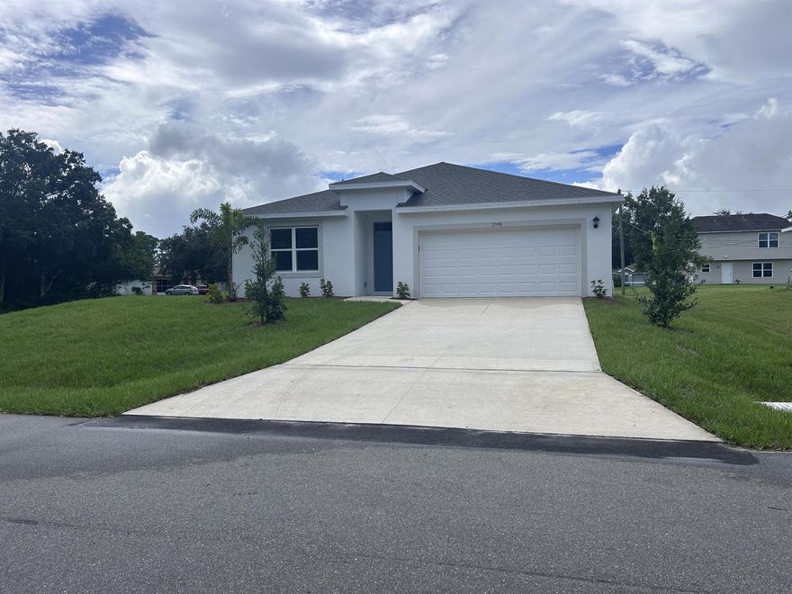 Be the first to call this brand-new 4 bed / 2 bath home yours! Situated on a huge corner lot, this property offers a 2-car garage, open-concept design, and elegant granite countertops. Bright and spacious with modern finishes, it's perfect for families, professionals, or anyone seeking comfort and style. Located in a very nice Palm Bay neighborhood close to schools, shopping, dining, and main roadways for easy  access to I-95 for convenient commuting.
