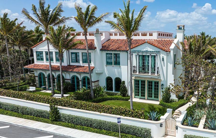 New oceanfront 3-story home 1 block south of Worth Avenue in Palm Beach's prestigious Estate Section. Designed by acclaimed architect Roger Janssen, the home opens into a lovely foyer & oceanfront living room.  Adjacent to the living room is a large library with custom cabinetry. The ocean view dining room accommodates 12+. The chef's kitchen features beautiful natural stone countertops with Sub-Zero & Wolf appliances. The adjacent family room & wet bar overlook the pool/spa & patio. A poolside guest bedroom completes the main floor. Upstairs, there are 3 secondary bedrooms, plus an exceptional oceanfront Primary bedroom & sitting room with dual baths & a large sunrise/sunset rooftop deck. The lower level includes a spacious game/media room, bar, laundry room, flex room & gym.