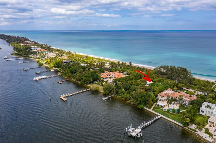 Rare opportunity to purchase the largest available property in Manalapan. First time on market since 1978.APPROX. 2.5 ACRES TOTALLY 400' water frontage- 200' on ocean and 200' on IntracoastalExtremely High Elevation- Approved ocean cabana plans. Cabana may be 1000 SF plus 250 SF of decking.Existing dome home is inspired by the distinguished architect Ames Bennet.