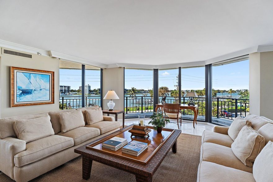 Welcome to Landfall, a luxurious boutique oceanfront residence nestled in the heart of prestigious Jupiter Island. From the moment you enter this three bedroom, three full bath home, you are welcomed by breathtaking, unobstructed views of both the Intracoastal Waterway and the Atlantic Ocean, a truly rare and captivating backdrop that defines coastal elegance.Offering 2,676 square feet under air, this expansive residence is designed to maximize light and views, with floor to ceiling impact windows throughout. Wraparound balconies create the perfect setting to enjoy glowing sunrises over the ocean and peaceful sunsets over the Intracoastal. Saturnia marble floors flow seamlessly throughout the home, complemented by quartz countertops, a washer and dryer, central vacuum system, and a