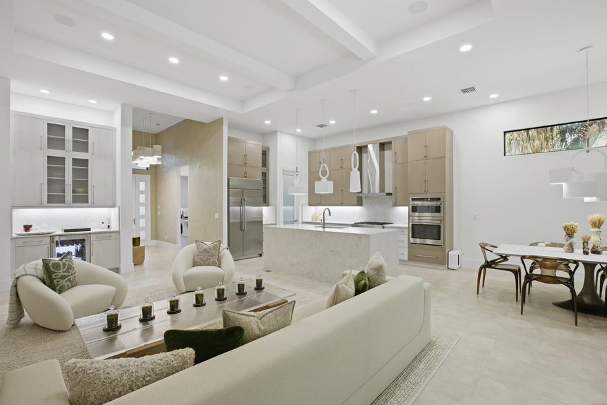 Presenting a rare opportunity in a coveted beachside community. This newly completed 2024 villa with $500k beyond builder specifications, delivers a refined take on coastal living. Designed by Piarulli Collective, the 3BR/2.5BA residence showcases clean lines, natural textures, and elevated finishes throughout. The open interior is filled with natural light and features large-format tile, Venetian plaster walls, and custom California Closets. The kitchen is both functional and striking, offering quartz surfaces, contrasting cabinetry, GE Café' appliances, and refined architectural detailing. The primary suite is thoughtfully designed with an expansive, spa inspired his-and-her bath, fully appointed with dual vanities, double rain shower, two walk-in closets, and separate water closets.  Optional furnishings package allows for a seamless transition into a turnkey residence.