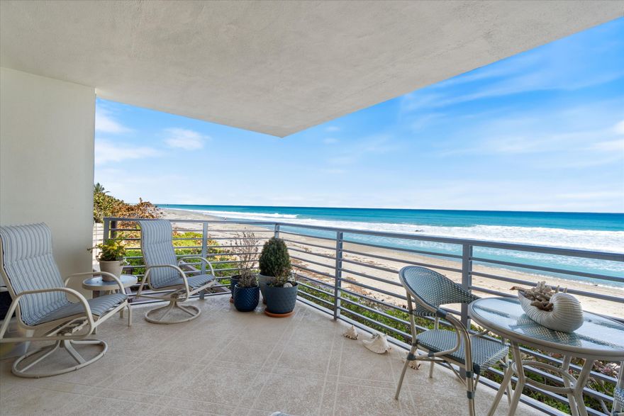 Beautiful 2BR 2BA oceanfront first floor corner unit''On The Sand''in Juno Beach.Features include porcelain tile and laminate flooring, hurricane impact windows & doors, tankless hot water heater, crown molding, custom California Closets, plantation shutters and Hunter Douglas silhouette shades. Gourmet kitchen offers Dacor steam assist convection oven and induction cooktop, Zephyr hood, Fisher Paykel dishwasher and fridge/freezer and Sharp drawer microwave. Like your own private beach house, just steps away from the beach and pool.One of the few pet friendly buildings in Juno Beach.The building offers underground 24hr gated parking with video surveillance and a beautiful pool deck overlooking the ocean.