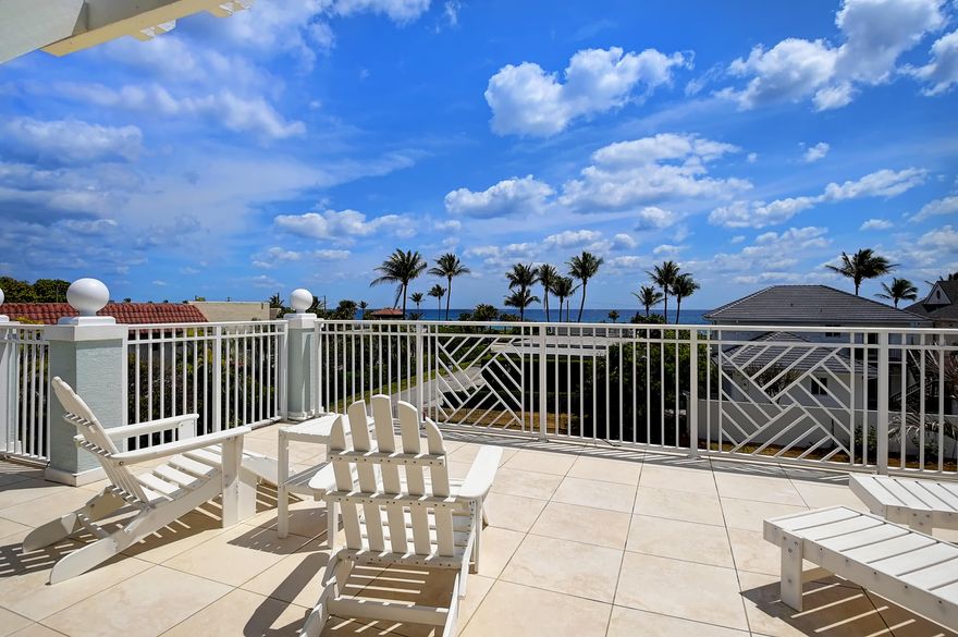 Luxury townhouse rental! Steps to the beach, 3 blocks from Atlantic Avenue. This furnished 3 story townhome features impact-glass, elevator, hardwood and marble floors, plantation shutters. French doors open to the plunge pool patio from the open concept living/dining/kitchen, coffer-ceiling dining, and chef's hi end kitchen with ocean-blue granite. 1st flr bedroom has an adjacent full bath. On 2, the primary suite features; balcony above the pool, sitting area, 2 walk in custom closets, a morning bar, a luxurious bathroom with: jetted tub, walk-in shower, and separate water closet. 2 additional en-suite bedrooms, one with an ocean view balcony, both with walk in closets. 3rd floor loft/office/pull out love seat with full bath and a LARGE ocean view terrace perfect for entertaining.