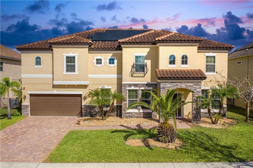 One of the largest homes in East Lake Park, a Family Oriented gated community in the Lake Nona area is ready for your growing family. One-owner 7-bedroom home has been lovingly cared for & features one of the largest floor plans available. Upon entry your greeted by vaulted ceilings as custom tile floors grace the living room, dining room, family room,& billiard room. Kitchen has breakfast bar separate dining area, large walk-in Pantry. Upgrades include TAEXX pest control system, tinted windows, spray foam insulation,38-panel Solar system. Backyard has Privacy hedge oversized pool, custom waterfall Disney/Designed, Salt system. Floor plan boasts 2 first floor bedrooms, 5 Bedrooms Upstairs, large loft. Owner's suite has walk-in custom closet spa-like bathroom. This home offers room for all. Partially Furnished...The owner is willing to negotiate for Furniture...