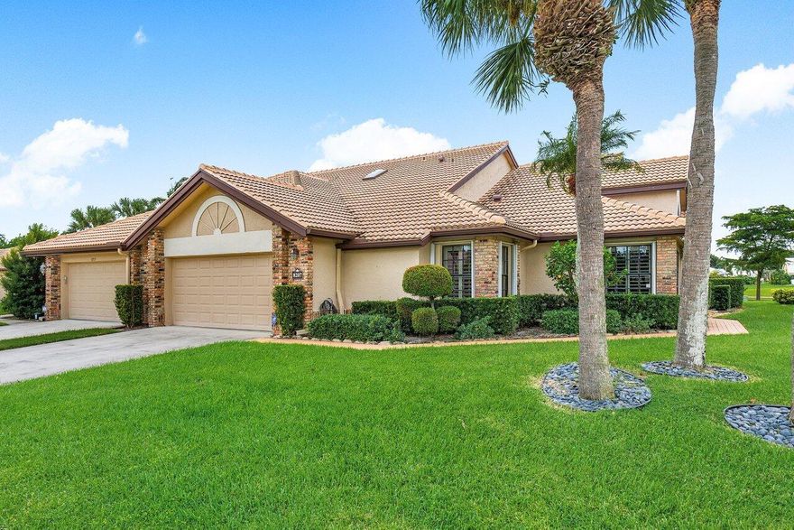 Welcome to Aberdeen Country Club, the epitome of Luxury Living. This prime 3 bed/2 bath well-maintained villa located on hole-6 boasts vaulted ceilings, engineered hardwood floors, newer Bosch appliances, & custom plantation shutters. The enclosed lanai expands the interior living space, seamlessly blending indoors with the outdoors. An awning-covered patio provides shade while taking in serene lake and golf course views from a fenced-in yard. This home features many enhancements: updated garage floor, new AC UV light & pump, new roof 2022, master bath renovated in 2018, guest bath updated in 2017, & central vac. Aberdeen Country Club offers resort-style living with Golf, Tennis, & Social Memberships available as well as bar/restaurants, pro-shops, and spa-like pools with towel service.