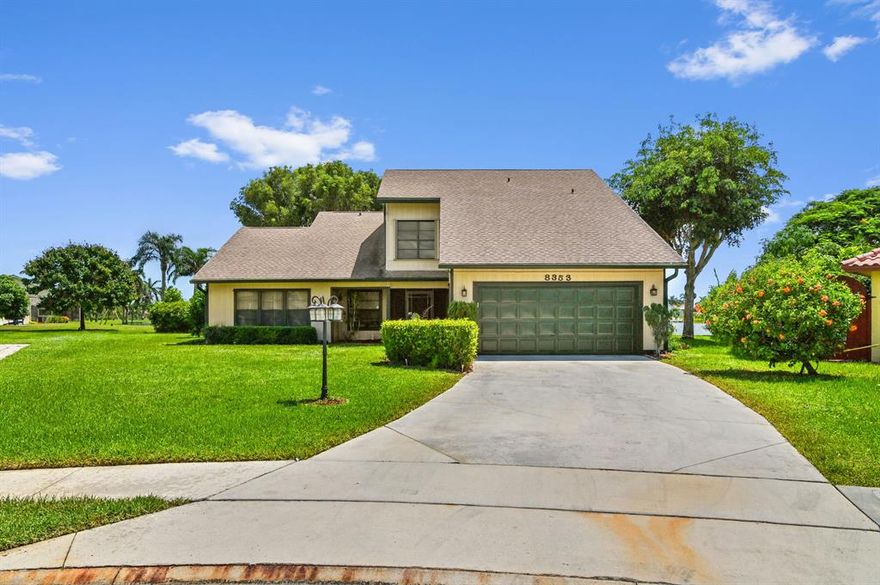 Largest & only 5 bedroom waterfront home on a cul-de-sac in exclusive community of Lakes of Sherbrooke that has been on the market! Come inside & be greeted by spacious living areas, along with a beautiful updated kitchen. All of the bedrooms are very large as well & offer ample closet space along with 1 bedroom & full bathroom downstairs. The master bedroom & 1 guest bedroom boasts a huge balcony with amazing sunset views. Outside you will enjoy over a .25 acre beautiful lot with breathtaking panoramic views of the navigable lake. The property is located just minutes to A-rated schools, Turnpike, I-95, Wellington, gorgeous area beaches & 3 international airports. Community is well maintained and  offers its residents many great amenities as well