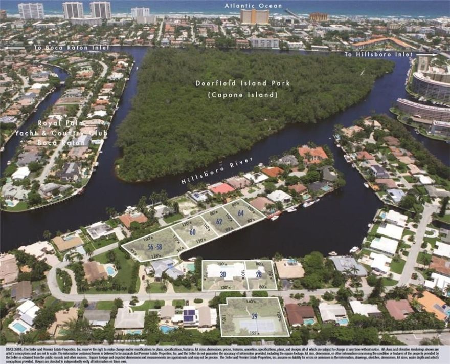The Warburg Estate in Little Harbor on the Hillsboro sited just off the intracoastal and on the fringe of Boca Raton’s Royal Palm Yacht & CC. The Warburg Estate is distinguished as one of the largest waterfront properties in East Deerfield Beach encompassing six(6) waterfront lots totaling 536’+/- of waterfrontage which includes a main house/guest house. six(6) Waterfront Lots SOLD on 12/26/2017. Adjacent Interior Tennis Court lot sold for $275,000 on 10/18/2017