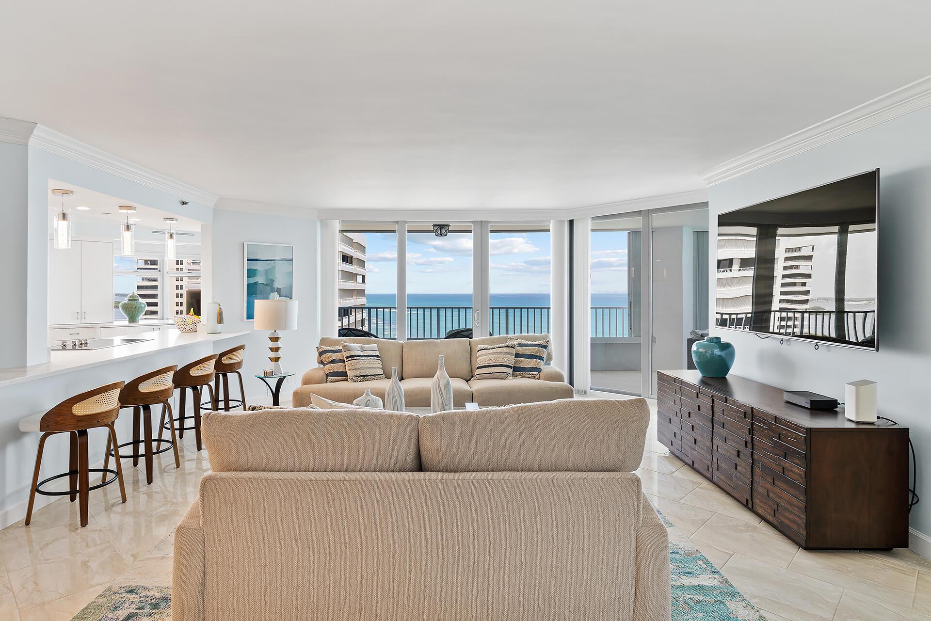 Be prepared to be blown away by the visual turquoise warm welcome of the ocean as you enter the unit. Brilliantly situated on the 12th floor with a wrap around balcony that also has views of the of the ocean and intercoastal. Ready to be viewed and a very easy move in process for Seasonal Rental!