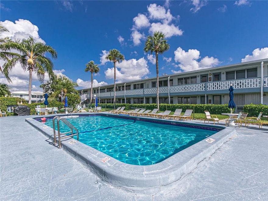 READY TO MOVE-IN! Charming ground floor unit sold FURNISHED, TURNKEY within 1 mile of HALLANDALE BEACH! No need to shop, just bring your toothbrush! This unit features NEW HURRICANE IMPACT WINDOWS & DOORS installed in 2022. Ceramic thru-out. Functional kitchenette upgraded with extra kitchen drawers, newer countertop, backsplash, sink/ faucet, and plumbing. New WATER HEATER 2023 .  Bright living room nicely furnished. Clean bathroom with updated vanity, medicine cabinet and toilet. Spacious bedroom well furnished with lots of closet space & built-in linen closet. 40 years done. Amenities included pool, BBQ, Shuffleboard, laundry rm, extra storage. No rental but immediate family are allowed to use the unit. Low monthly maintenance. This coop OWNS HER LAND. Cash only and 55 + building.