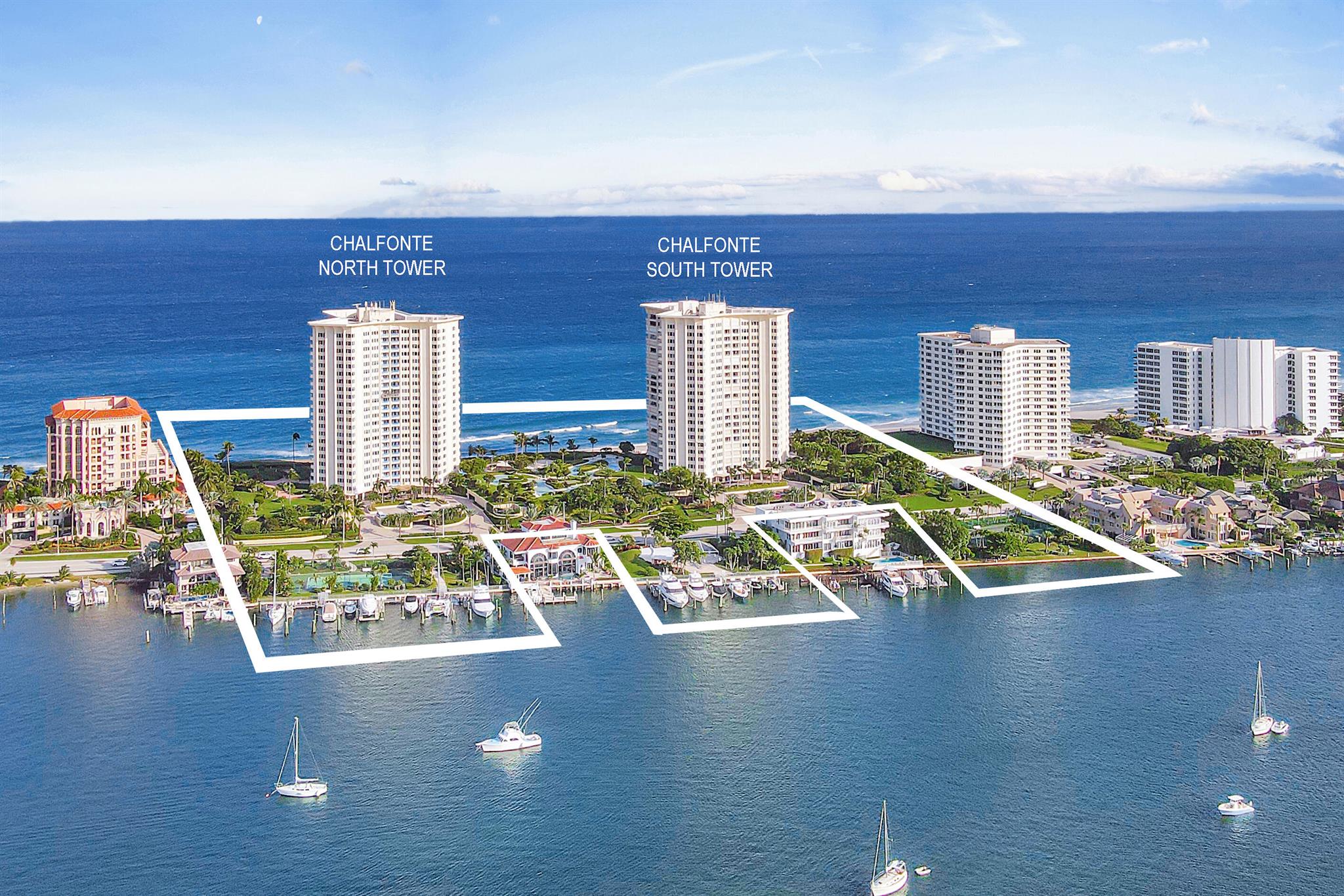 Unique opportunity to buy this one-of-a kind wrap-around 20th floor residence with direct views of the Ocean, Lake Boca, the Intracoastal & the City. Impeccable masterpiece completely renovated w/ the finest materials. The wide exposure offers unsurpassed views of sunsets and sunrises. Enjoy scenic vistas of the City lights & the boats passing-by while you entertain in your open kitchen with designer finishes. From every room, the views are captivating. Bedrooms w/ walk-in closets and beautiful bathrooms. Surrounded by water, Chalfonte is the best condominium in the Golden Mile. Resort-style amenities: 24/7 front desk, gym, garage & guest garage, pool, spa, gardens, grills, tennis, pickleball, pavilion & marina. The Boca Inlet is a few yards away. Close to Downtown & The Boca Raton Club.