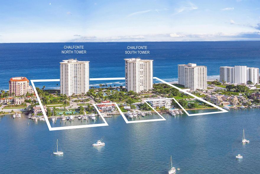 Unique opportunity to buy this one-of-a kind wrap-around 20th floor residence with direct views of the Ocean, Lake Boca, the Intracoastal & the City. Impeccable masterpiece completely renovated w/ the finest materials. The wide exposure offers unsurpassed views of sunsets and sunrises. Enjoy scenic vistas of the City lights & the boats passing-by while you entertain in your open kitchen with designer finishes. From every room, the views are captivating. Bedrooms w/ walk-in closets and beautiful bathrooms. Surrounded by water, Chalfonte is the best condominium in the Golden Mile. Resort-style amenities: 24/7 front desk, gym, garage & guest garage, pool, spa, gardens, grills, tennis, pickleball, pavilion & marina. The Boca Inlet is a few yards away. Close to Downtown & The Boca Raton Club.