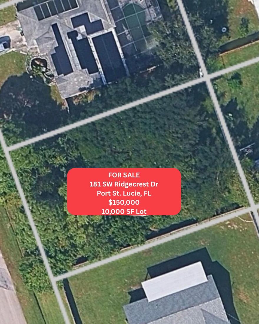 Build or invest in Port St. Lucie. This 10,000 sq ft residential lot is a great opportunity for builders, investors, or buyers looking to secure a homesite in a growing area. Conveniently located near I-95, the Turnpike, shopping, dining, schools, and local amenities. Buyer to verify zoning, lot dimensions, utilities, building requirements, and future use. Residential lot, Port St. Lucie, builder opportunity, investment lot, single-family homesite, growing area, near I-95, near Turnpike
