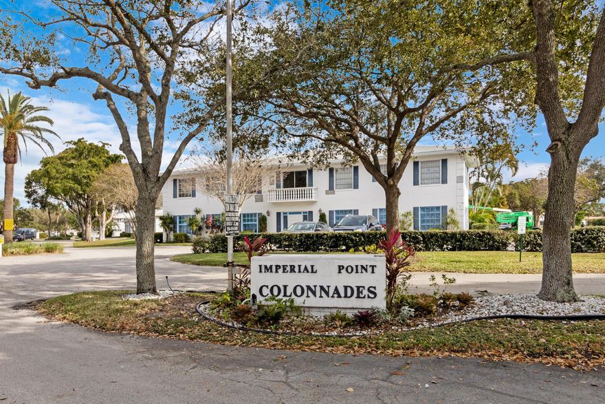 MORTGAGE AVAILABLE $967/MONTH w/20% DOWN! WASHER/DRYER INCLUDED. SELLER PAID 2024 ASSESSMENT. ONE MILE TO THE BEACH. LIVING IS EZ. NEW FLOORING. 1 bed, 1-1/2 bath in UPSCALE IMPERIAL POINT located AMONG MULTI-MILLION$ single family homes w/ STREET LIGHTS AND SIDEWALKS. IMMEDIATEThis FABULOUS condo is in the QUIETEST location in the back of the complex, very little traffic. Colonnades is known for: EXPANSIVE HEATED POOL and SUN DECK, private cabanas, workout area, BBQ, picnic tables and MUCH MORE ! Walk to Westminster Academy, Pine Crest private schools, MCNAB ELEMENTARY PUBLIC. Short Drive to Gibbons. 2 BEACH OPTIONS nearby: LAUDERDALE BY THE SEA & THE NEW POMPANO FISHING VILLAGE, waterfront restaurants from fudge to 5-Star DINING. CLOSE TO HOSPITALS, DRUG STORES, BANKS, local places like Michael's Cafe, Mom's Kitchen, Smokey Bones BBQ, Black Rock Steak House, Pizza, Subs, Asian, Thai, Sushi, Panera, Einsteins, Living Green, Gourmet Garden, coffee houses, CVS, Publix, Fresh Market, Whole Foods are just a few plus tailors, dog groomers, dry cleaners, and all of the shopping you want are within minutes. 10 minutes to GALLERIA MALL, LOWE'S, HOME GOODS +++. A block away is the SUBDIVISION PARK with a COVERED and PADDED PLAYGROUND, swings, play area, picnic tables as well as a walk/jog track, fitness trail, and Subdivision Party for Holidays and Special Events w/fun for all ages. It's only 5 Min to 95 South for airport access in 20 minutes, South Beach/Miami in 30, and 95 North 40 minutes to West Palm. Convenient and versatile is just the beginning of this home for you.