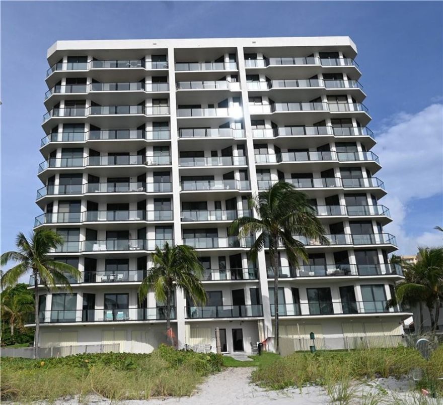 Welcome to the ultimate beachfront paradise! This stunning corner unit offers ocean, city & Intracoastal views. Approx 3200 SF includes a wraparound balcony with 2 patios for relaxing or entertaining. Apt. has impact windows, 9-ft. ceilings, crown moldings, wood flooring, spacious closets & full laundry room with deep sink. Kitchen has granite counters and stainless steel appliances. Only 46 units with many amenities, garage parking & nice wide beach. Total concrete & balcony restoration completed which includes glass railings & bldg. painting. Pool & spa renovation, new pool/driveway pavers, beach area patios & outdoor furniture & tropical landscaping.  40-year certification near completion. Small pets welcome. Convenient to many shopping venues, fine dining, golf, airport & more.