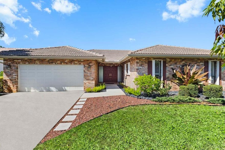 This 3-bedroom, 2-bath single-family home offers 2,076 square feet of comfortable living space with thoughtful updates throughout. Located in a peaceful setting, this home offers a spacious layout with open, generously sized rooms. Travertine floors run through the main areas, while the bedrooms feature durable vinyl flooring. The kitchen is appointed with granite countertops and stainless steel appliances, creating a clean and functional space for everyday living. Both bathrooms have been recently renovated with refreshed finishes. Head outside to enjoy a newly resurfaced pool, perfect for relaxing or entertaining. Accordion shutters provide added protection, and the A/C was replaced in 2024 for peace of mind (Lennox). Washer and dryer are included, making this home truly move-in ready.