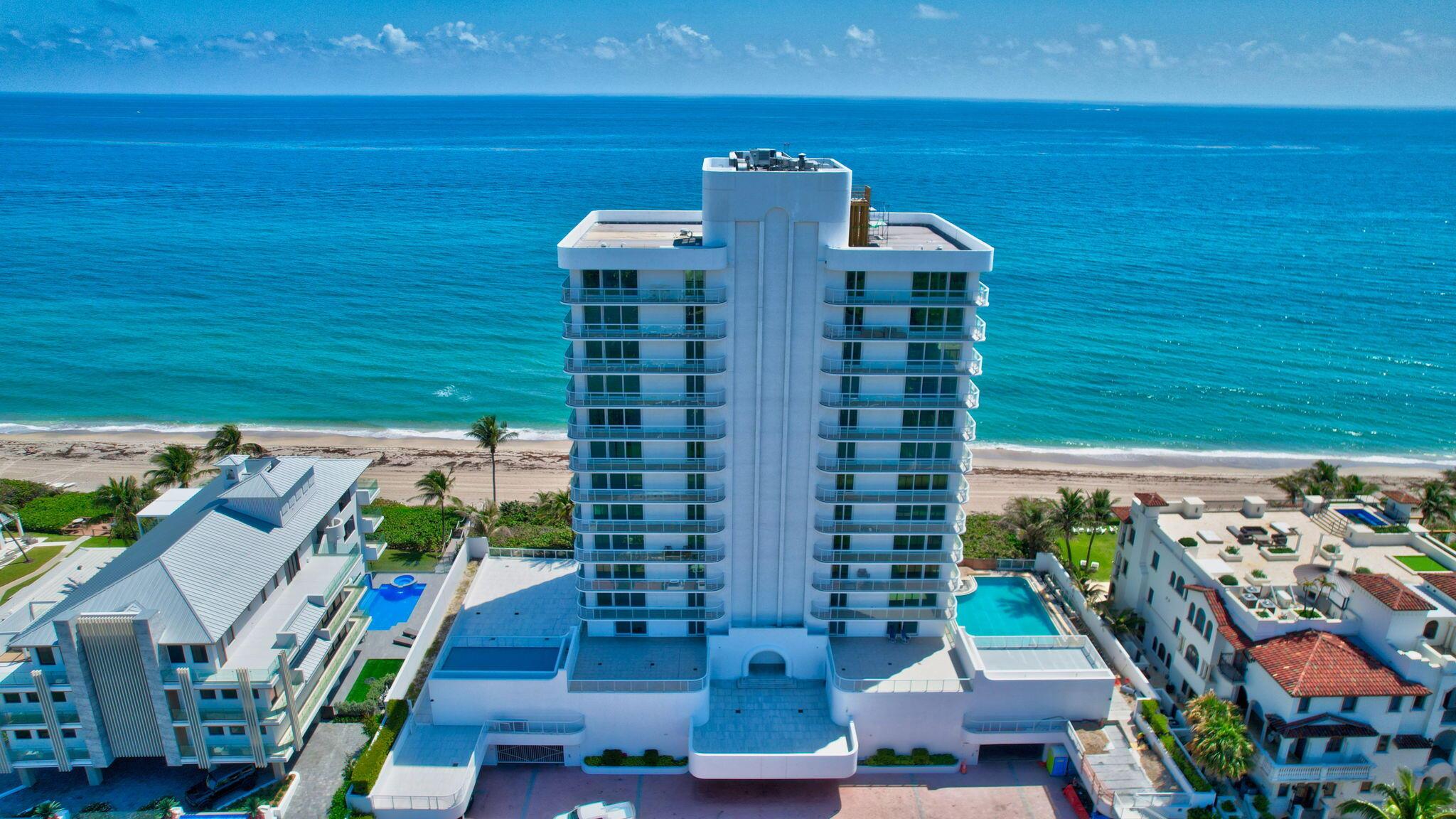 Experience coastal living at its finest in this stunning oceanfront condo at the sought-after Villa Nova. This remarkable residence occupies half of the 12th floor, delivering breathtaking panoramic ocean views with direct exposure to the east, north, and west, ensuring you never miss a breathtaking sunrise or sunset. Step into luxury with a private keyed elevator opening directly into your home, providing an unparalleled sense of privacy and security. 2 bedrooms and 2.5 bathrooms across 2,659 sq ft with an additional 717 sq ft of covered balcony, wrapping from the front to back. Be the first to enjoy the newly renovated interior, featuring exquisite quartz counters, sparkling porcelains, high-end appliances, and quality fixtures, features and finishes throughout.