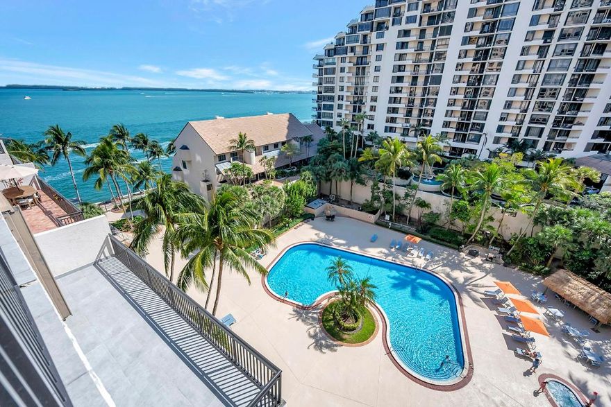 Experience Brickell Key living in this modern fully renovated 2 bedroom, 2 bath condo with stunning water views. Located in one of Miami's exclusive island communities. Steps from world-class shopping, dining, and entertainment, the building features a heated saltwater pool, Jacuzzi, fitness center, 24-hour concierge, and valet. Features include an in-unit washer and dryer and one parking space, with additional parking for rent. From the moment you enter you know you have found something special. Large format white marble tiles on the floor, modern furnishings, white and wood cabinets with quartz counters and marble baths make this the perfect home. Why go through the hassle and cost of renovating when you can move right into this stunning home. Building features valet parking, and a lobby convenience store. This beautiful apartment is half a mile from the financial district, within walking distance of Brickell City Centre Mall, Mary Brickell Village, Metromover, and top-tier restaurants. The gated community includes a walking/jogging trail with water and city views, a restaurant, deli, park, playground, grocery store, and community activities.