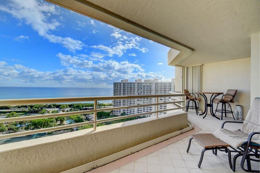 Only HIGH FLOOR coveted 'Champagne' floor plan available in all of Sea Ranch. Jaw-Dropping, Sweeping views of both the Ocean & Intracoastal.  Sea Ranch is Boca Raton's luxury beachside destination with full service amenities. Two private balconies, IMPACT thru-out, updated kitchen, wine cooler and tile floors.  Large master bathroom with both soaking tub and separate shower and over-sized walk-in closet.  This  lovely unit has been meticulously maintained and shows beautifully.  Sea Ranch is a pet friendly community and allows for immediate rental.  Enjoy 38 lush tropically landscaped acres filled with waterways and marina, Tennis, Swimming, Private Beach with Cabanas, umbrellas and chairs, Concierge, Fitness, Garage Parking.  Cable and internet included in maintenance fee.