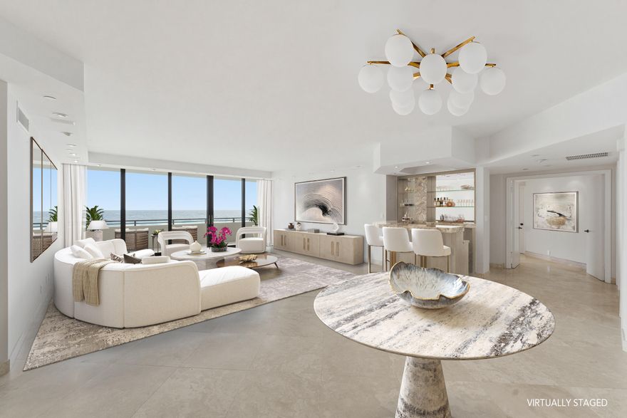 There is direct ocean and then there is DIRECT OCEAN! Living room, kitchen and all three bedrooms each have a wall of glass sliders facing out over the dunes to the Atlantic. PB Hampton is one of Palm Beach's finest buildings with a beautifully landscaped pool and gardens, a fantastic high ceilinged fitness center and in-garage parking for two cars.  PB Hampton's Milestone work is done, and the special assessments are paid. If you're looking for a big apartment with even bigger views that's just waiting for your personal touch, this is the one. Pool cabana available for separate purchase.