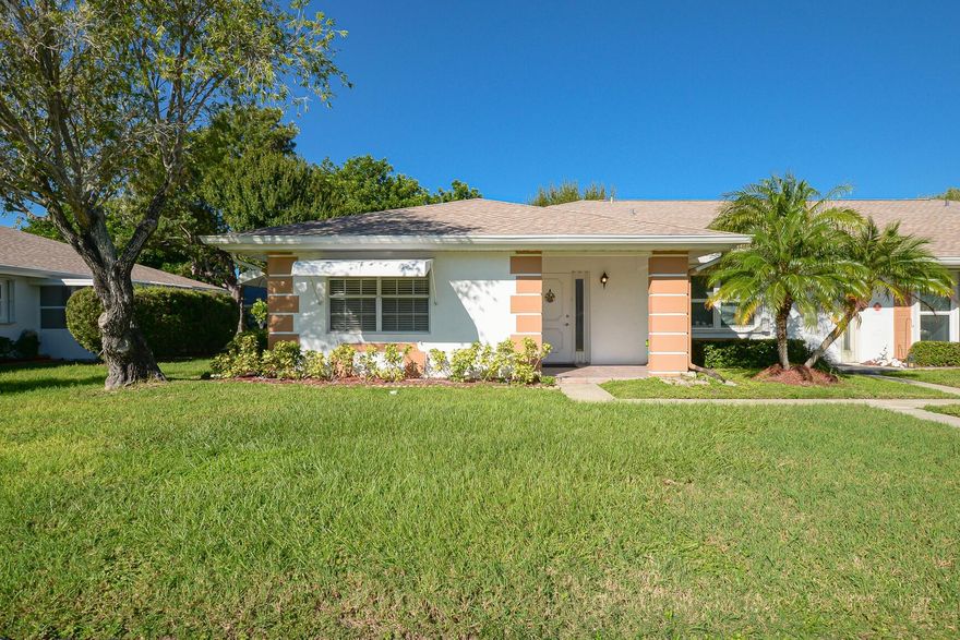 Fantastic Florida Retreat. Very clean and bright, solid CBS, 2/2 condo w/newer cabinets, granite countertops, 2020 AC & water heater, and washer/dryer inside the unit. Desired, private end unit with lots of natural light, functional floor plan with giant walk-in closet in primary ensuite. Tiled, enclosed Lanai with paver patio out the back door for soaking up the Florida sun. High Point is a meticulously maintained community with picturesque lakes, lovely landscaping, community pools, clubhouses, tennis, shuffleboard, pickleball, bingo, clubs, and more. Cable, internet, water, sewer, trash pickup, exterior building maintenance, exterior insurance, roof replacement, lawn care, security and 24 hr. manned gate, all included. Close to the beach, make this your new playground.