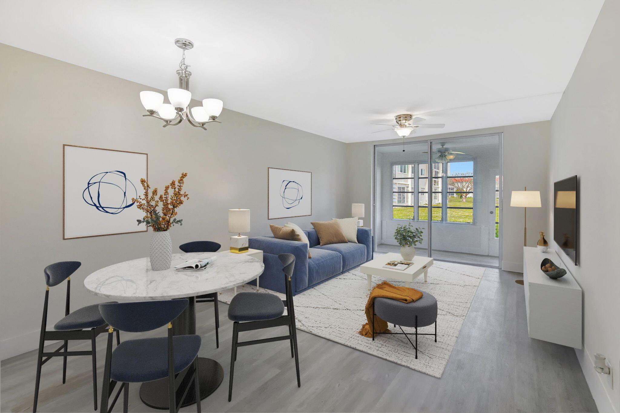 Ready to live the Florida lifestyle now? No need to wait or update with this bright beautiful 55+ Sunrise Lakes Phase 1 condo. (Three photos have been virtually staged.) This renovated 1-bedroom, 1-bath lakefront unit boasts a white updated kitchen, modern bathroom with shower, new luxury vinyl flooring, fresh paint throughout, and plenty of closet and pantry space.The sunny Florida room, overlooking the tranquil lake, is the perfect place to sip your morning coffee. Public transportation and shopping are within walking distance. And don't forget about the beach - only half an hour away! With ground-floor convenience and a picturesque lakefront setting, this move-in ready condo is waiting for you to start enjoying the best of South Florida today.