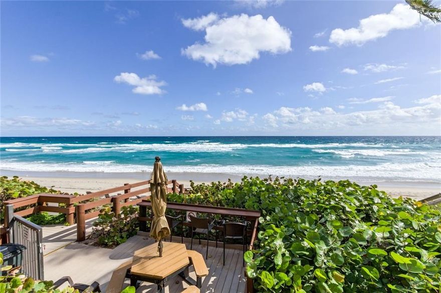 Unique Oceanfront Gem! Updated 2 bed/2.5 bath condo with partial ocean view from large open balcony. Huge kitchen with granite counters, wood cabinets and ss appliances. Large bedrooms with walk-in closets. Tile floors throughout. Full size washer and dryer. Two reserved parking spots. Enjoy the beach, heated pool, hot tub, new fitness center, tennis and clubhouse overlooking the intracoastal. Gorgeous deck, perfect for sunset cocktails. Dock space available for purchase. Private, quiet and peaceful.