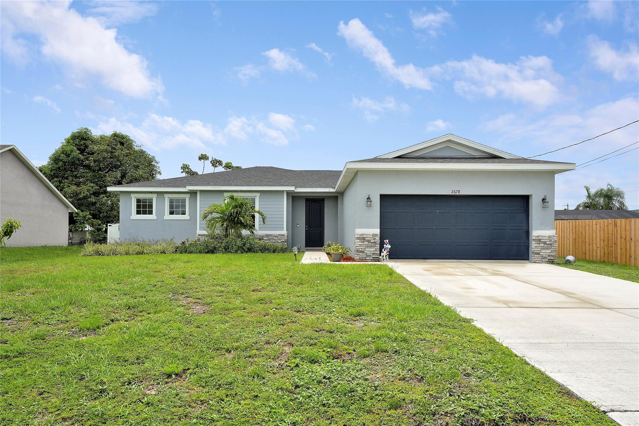 Welcome to this stunning 4 bedroom, 2 bathroom home built in 2022. Thoughtfully designed living space, this residence features an open concept layout with high ceilings, sleek tile flooring, and abundant natural light throughout. The gourmet kitchen boasts granite countertops, stainless steel appliances, and a large island ideal for entertaining. The split floor plan provides privacy with a spacious primary suite featuring dual sinks, a walkin shower, and a large walkin closet.